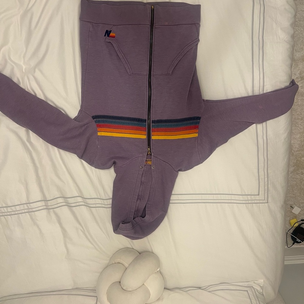Aviator Nation Lavender Hoodie with Multicolor Stripes